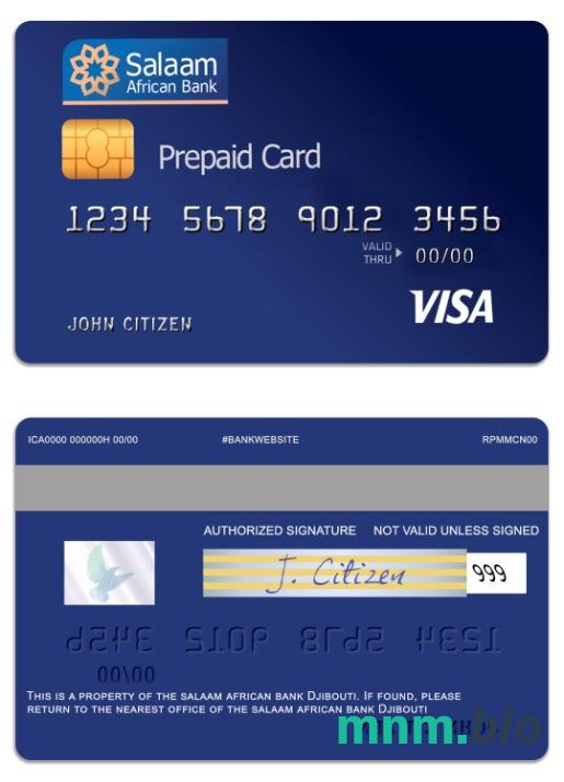 Djibouti The Salaam African bank visa prepaid karta przykład w formacie PSD